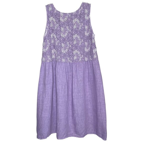 Made in Italy Lilac Linen Crochet Lace Midi Dress w/ Pockets M/L - Picture 5 of 12